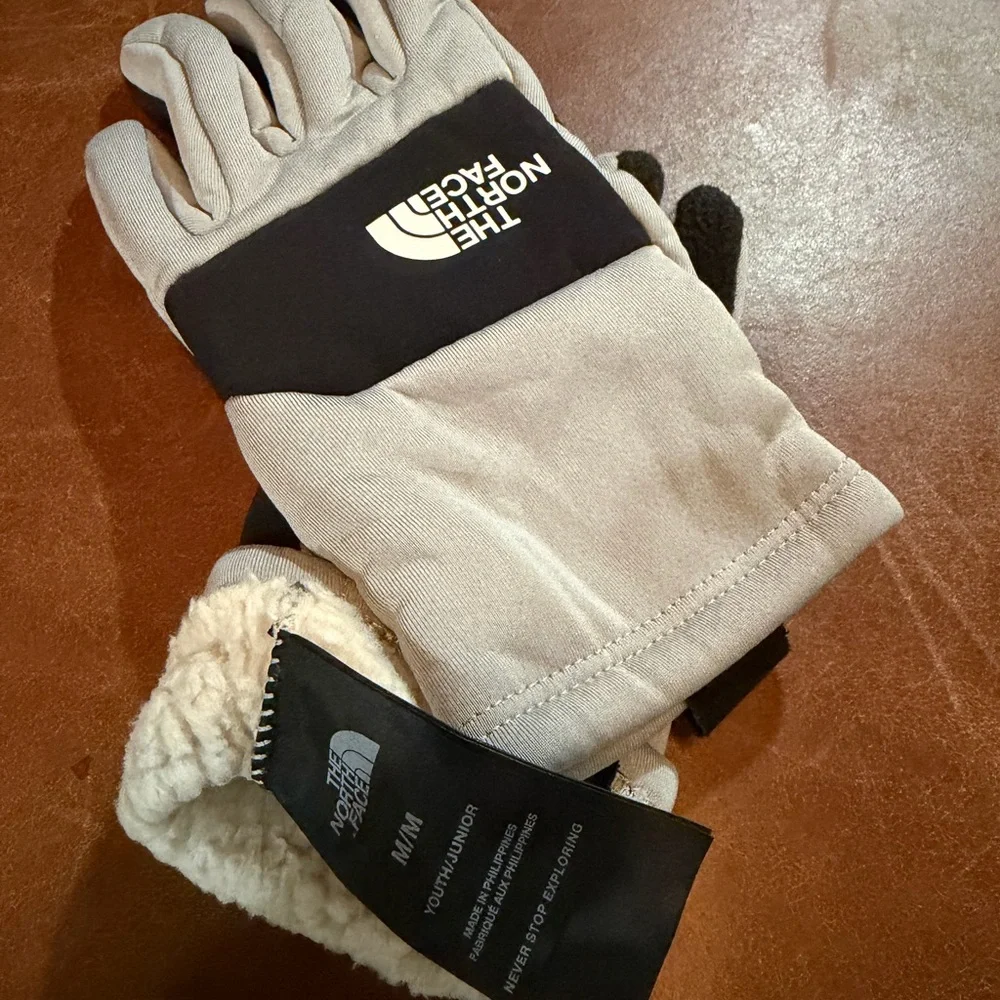 The North Face Light Gray and Black Winter Gloves